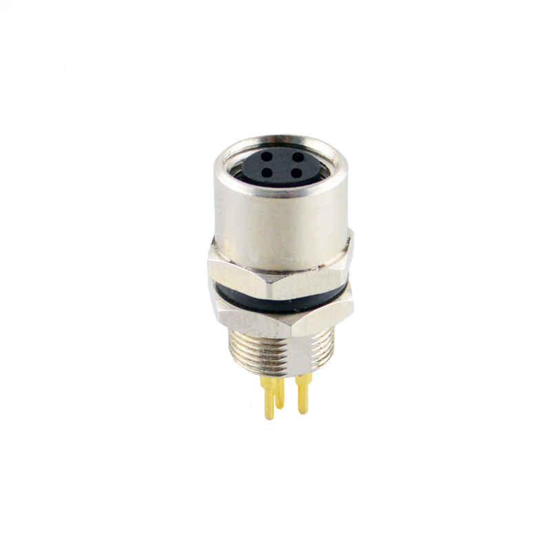 M8 4pins A code female straight rear panel mount connector,unshielded,insert,brass with nickel plated shell